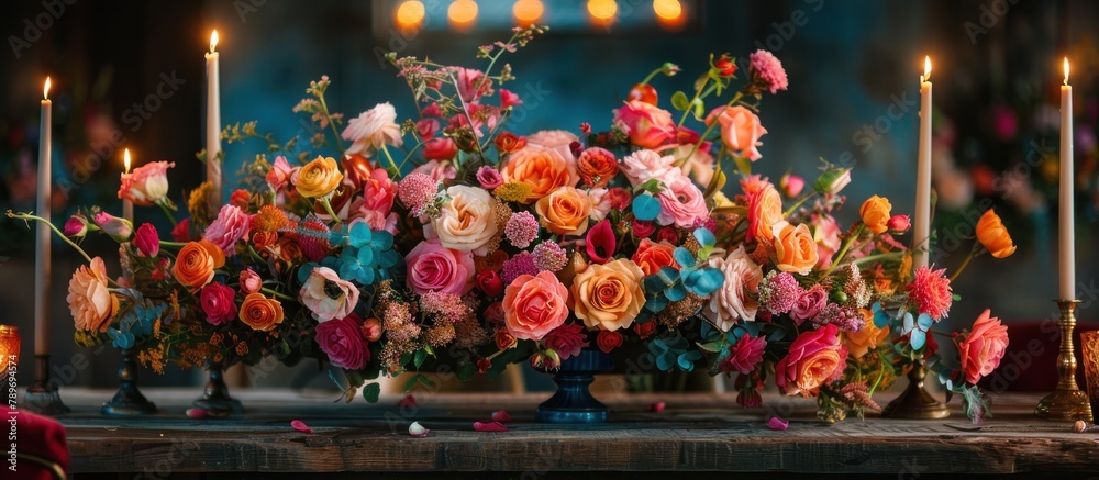 Table Adorned With Abundant Flower Vase