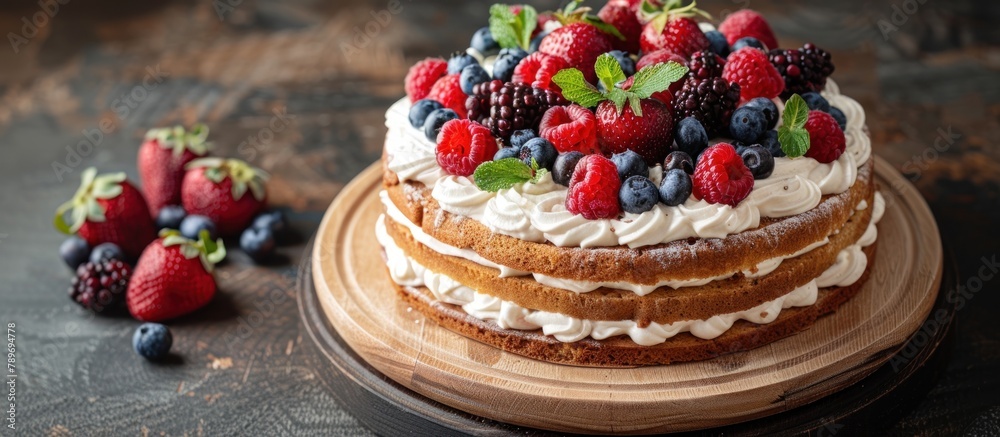 Decadent Cake With Berries and Whipped Cream