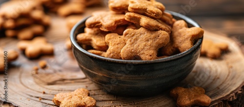 Dog Treats in Bowl on Wooden Table photo