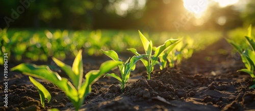 Close-Up of Small Corn Seedling in Soil © FryArt Studio