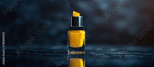 Yellow Nail Polish Bottle on Table photo