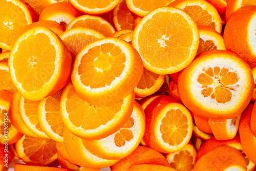 Freshly sliced oranges available at a self service buffet.
