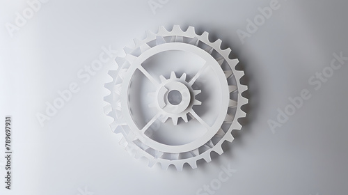 White paper cut of gear. industrial design concept on white background in the style of gear