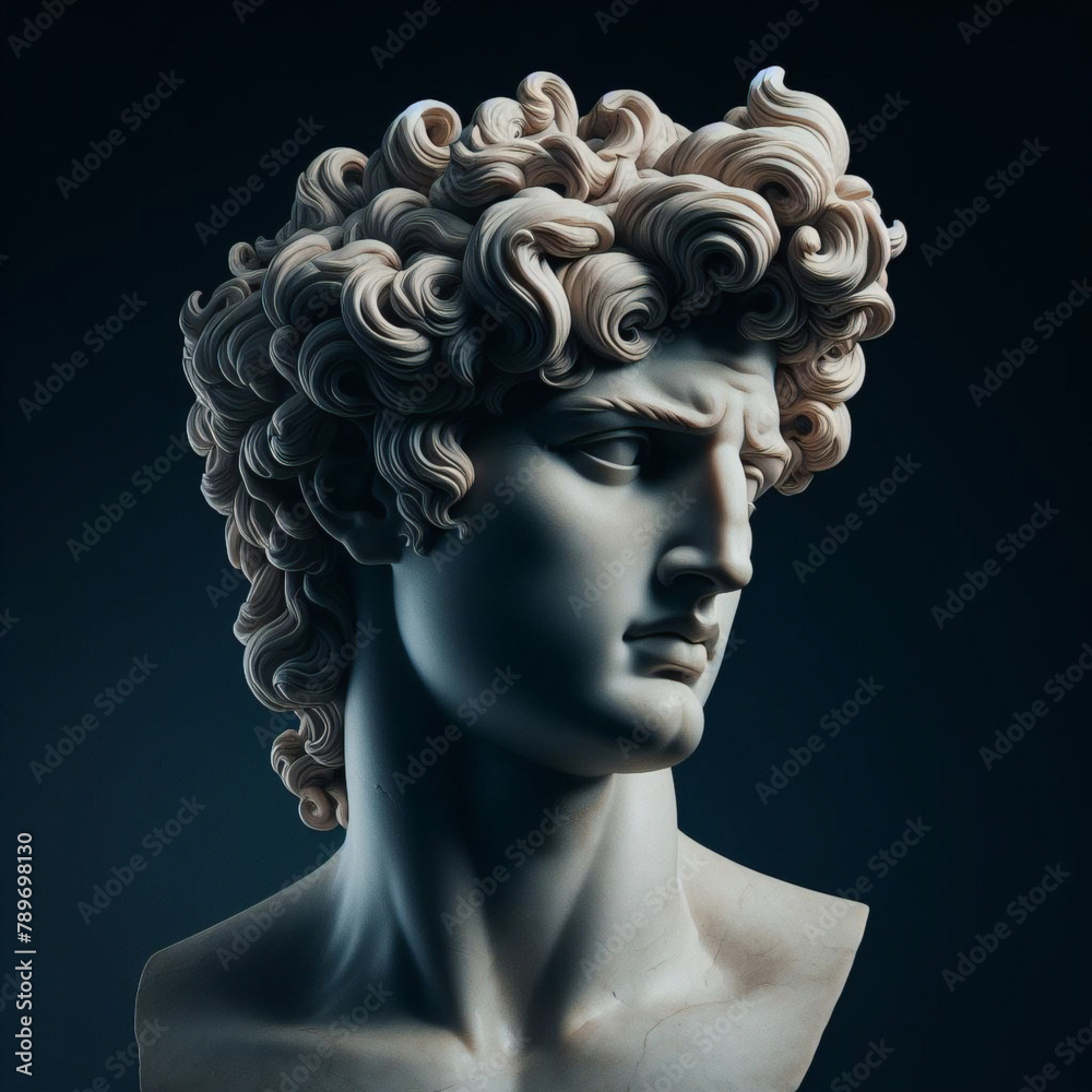 God Apollo bust sculpture. Ancient Greek god of Sun and Poetry Plaster copy of a marble statue isolated on black God Apollo bust sculpture. Ancient Greek god of Sun and Poetry Plaster copy of a marble statue isolated on black