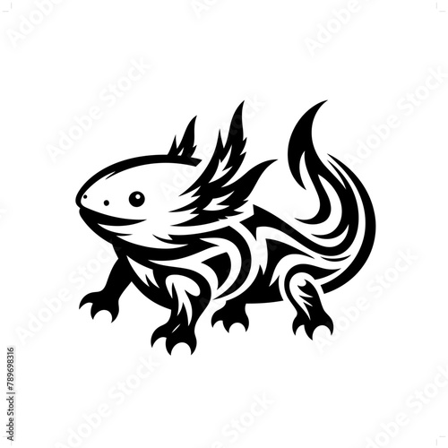 axolotl in modern tribal tattoo, abstract line art of animals, minimalist contour. Vector photo