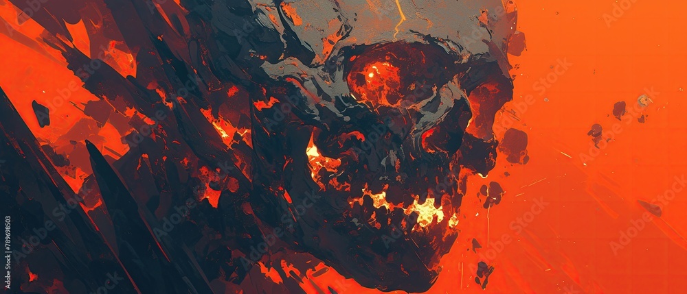 Lava forming grotesque shapes and faces, shifting and twisting with a sense of malevolent intent , close-up