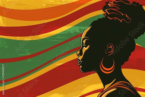 powerful africanamerican woman profile on panafrican flag colors for juneteenth vector illustration photo