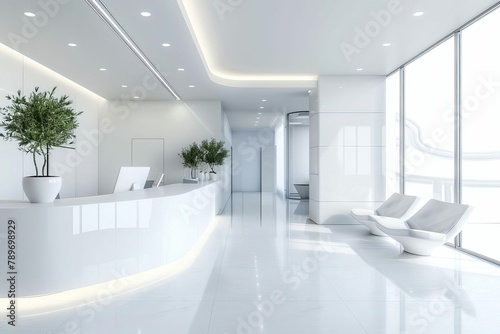 pristine white modern clinic interior with sleek minimalist design 3d rendering