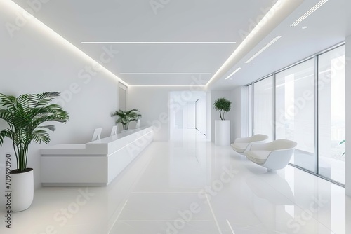 pristine white modern clinic interior with sleek minimalist design 3d rendering © Lucija