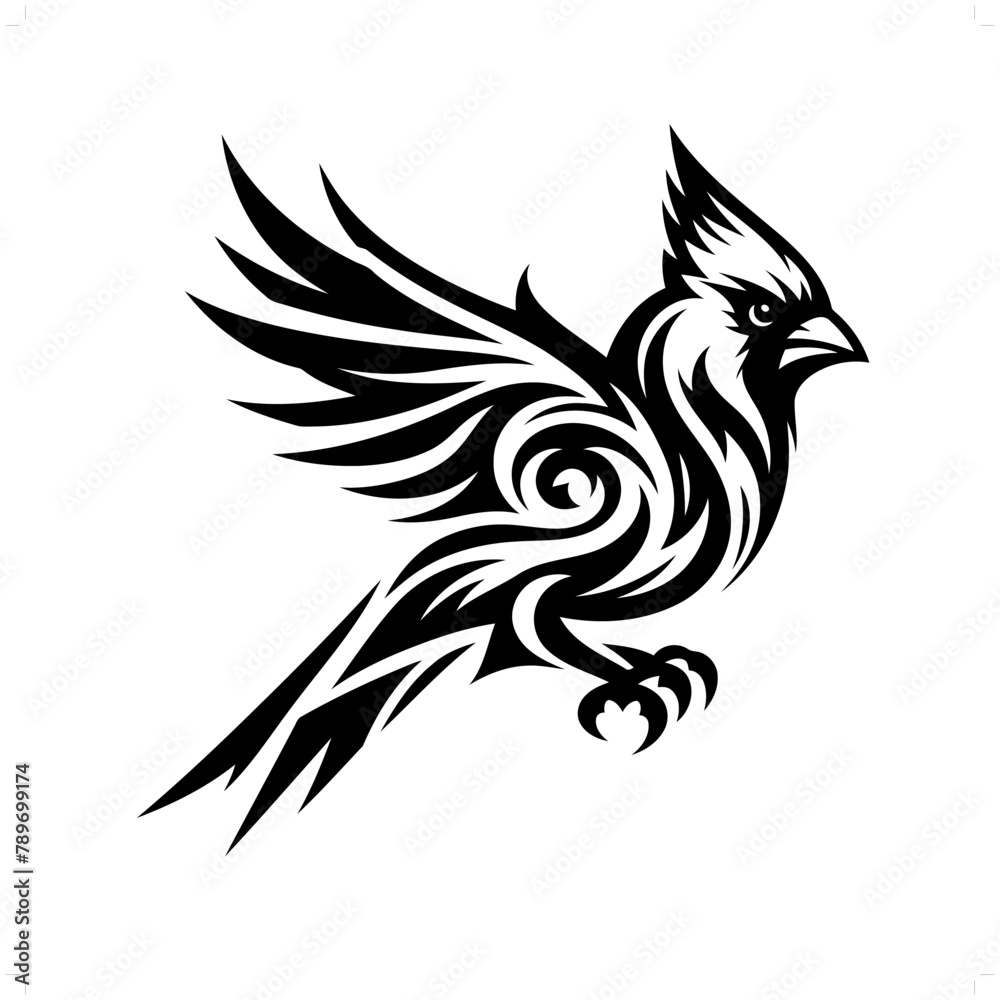 Cardinal bird in modern tribal tattoo, abstract line art of animals, minimalist contour. Vector