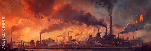 Industrial Landscape  Smoking Factory Pipes  Factory Buildings  Industrial Abstract Generative AI Illustration