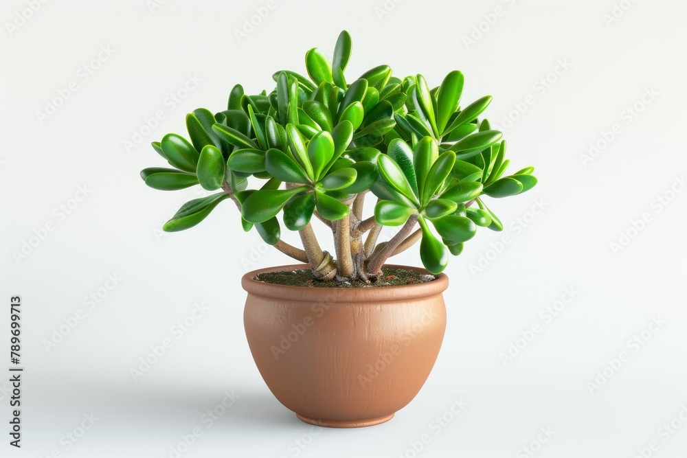 Jade plant (Crassula ovata) in Flowerpot Closeup, Crassula Macro House Plant in Flowerpot on Blurred Background