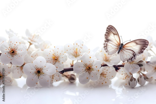 Butterfly on apple tree flowers, bright colors of nature, delicate apple tree flowers, spring Awakening, apple tree blossoms in the garden