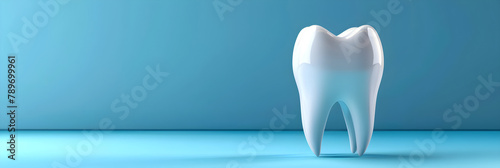 International Dentist Day web banner with dental office background and white tooth figurine