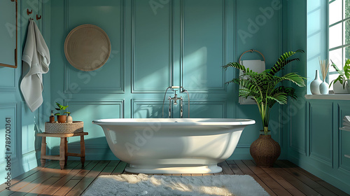 Bathroom interior bathtub 3d rendering mock up  realistic interior design
