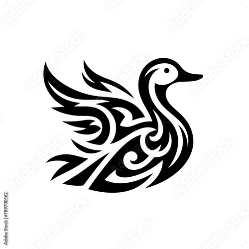 duck; goose; swan in modern tribal tattoo, abstract line art of animals, minimalist contour. Vector