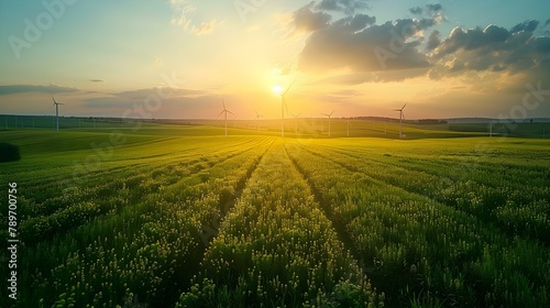 Eco Harmony: Wind Turbines at Sunset. Concept Renewable Energy, Sustainable Development, Nature Photography, Wind Power, Sunset Views © Ян Заболотний