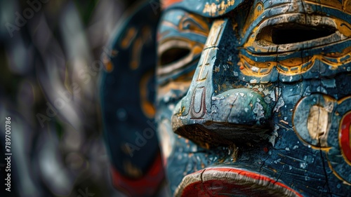 Close-up of colorful traditional mask with intricate designs