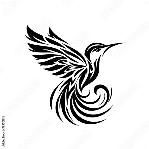 Hummingbird in modern tribal tattoo, abstract line art of animals, minimalist contour. Vector