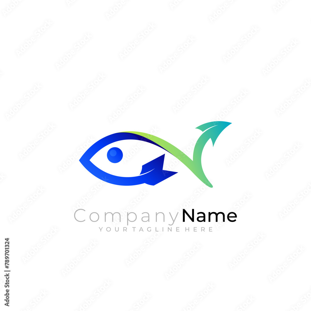 Fish logo and arrow design combination, simple line logos Fish logo and arrow design combination, simple line logos