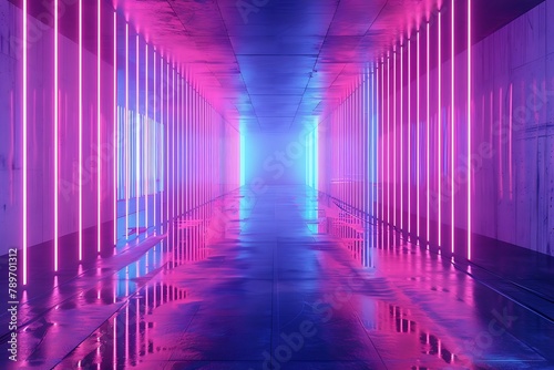 3d render  pink blue neon lines  illuminated empty room  virtual space  ultraviolet light  80 s retro style  fashion show stage. 3d render of pink blue neon lines  illuminated empty room  virtua