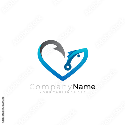 Love logo with love design vector, fishing icons