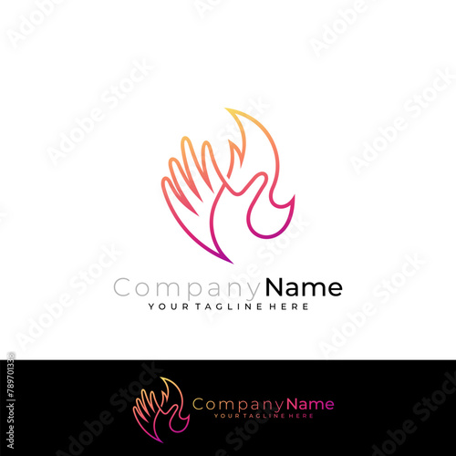 Hand logo and fire design vector  line style  danger logos