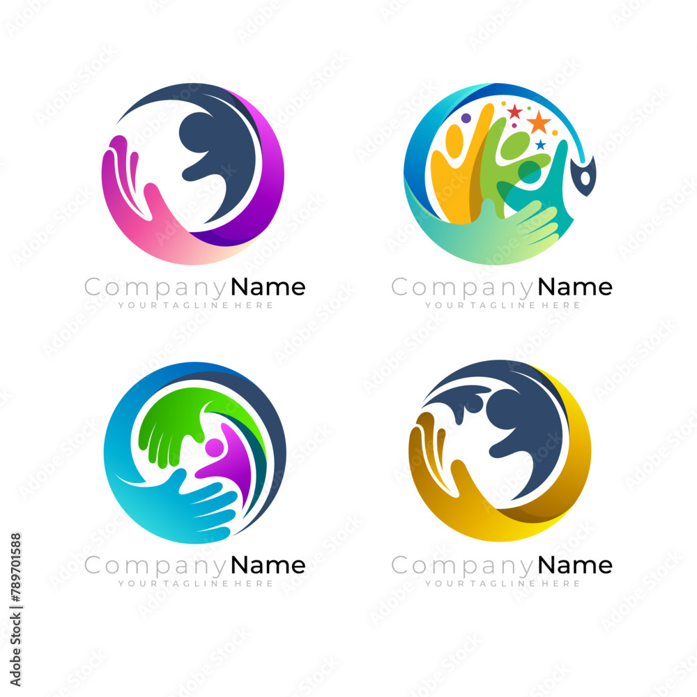 Obraz premium Family logo and community design template, people care icons