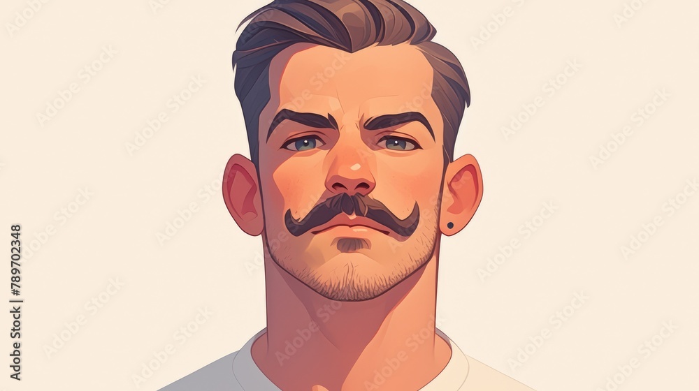 Illustration of a man s face in a flat design presented as a man icon in 2d format