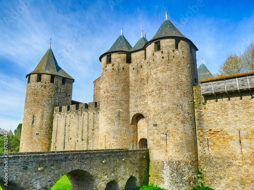 Towers and walls of the medieval citadel of Carcassonne .