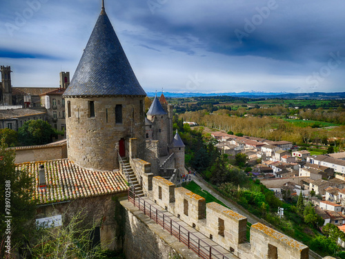Towers and walls of the medieval citadel of Carcassonne .