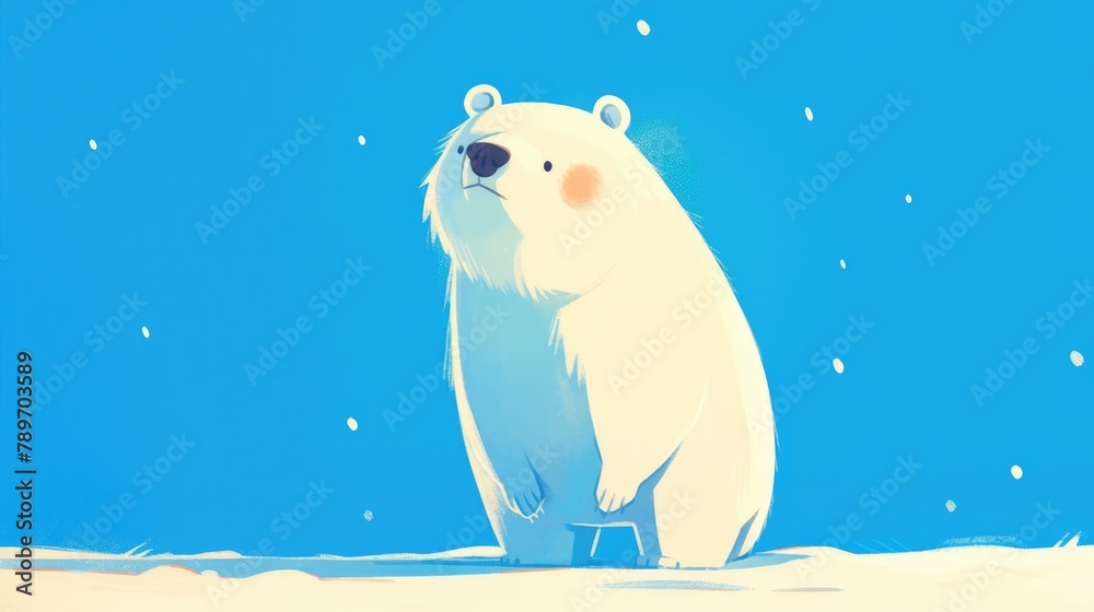 A lone cartoon polar bear its fur as white as snow stands proudly in the illustration A lone cartoon polar bear its fur as white as snow stands proudly in the illustration