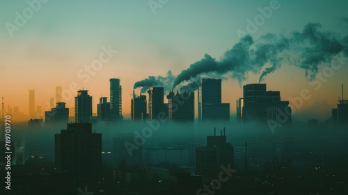 A clean modern city skyline illustrating how the use of biofuels can significantly reduce air pollution and contribute to a healthier environment for future generations. .