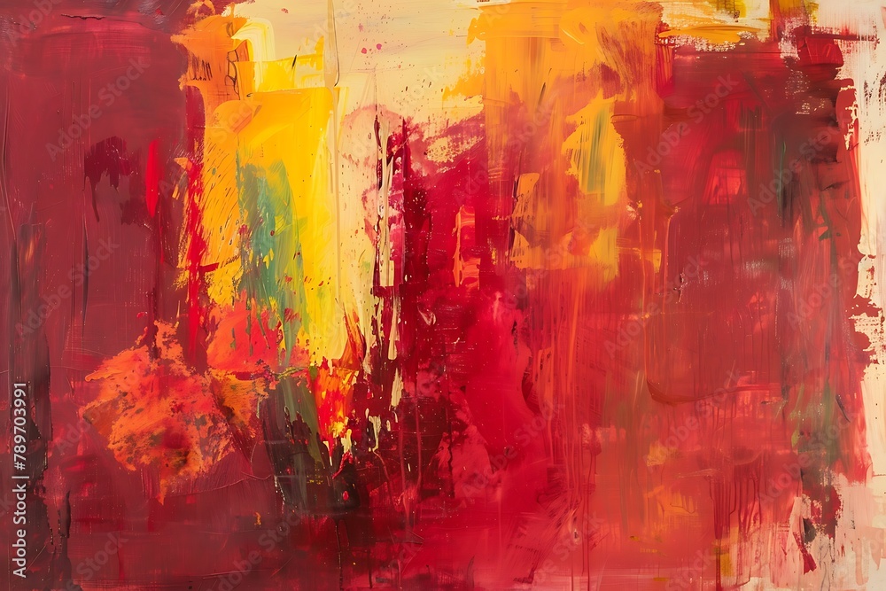Abstract Painting. Abstract oil painting in reds and yellows . - obrazy, fototapety, plakaty 