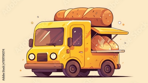 An icon representing a food truck specifically catering to bakery goods and delivery services formatted in a sleek line style design This simple yet versatile 2d graphic can be easily custo photo