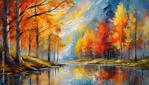 Autumn scene in the forest  watercolor