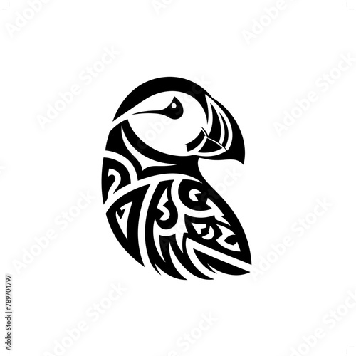 Puffin in modern tribal tattoo, abstract line art of animals, minimalist contour. Vector
