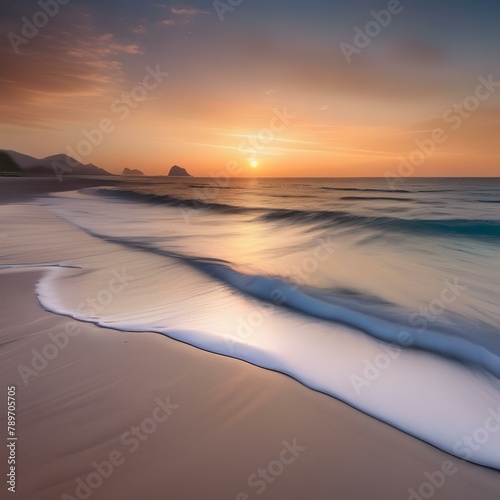 A serene beach at sunrise, with the sky painted in soft pastel colors1 photo