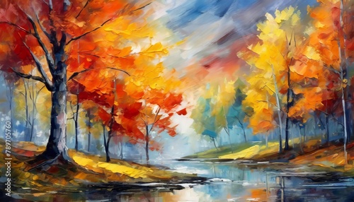 Autumn scene in the forest, watercolor