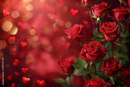 romantic valentines day background with red roses hearts and copy space for text illustration