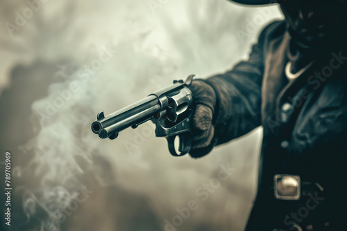 Cowboy prepares on gun fight, duel face to face in the wild west between two cowboys, Generative AI photo