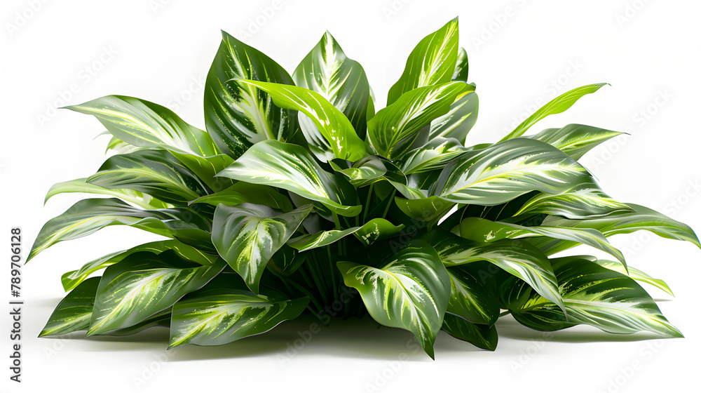 A terrestrial plant with abundant green leaves set against a white background