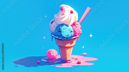 A 2d illustration of an ice cream icon is presented in a captivating and vibrant style