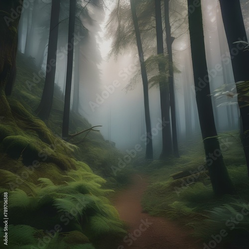 A dense, mist-shrouded forest with a mysterious and enchanting atmosphere5 photo