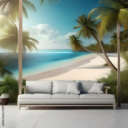 A serene beach with white sand, turquoise water, and palm trees swaying in the breeze2 © Ai.Art.Creations