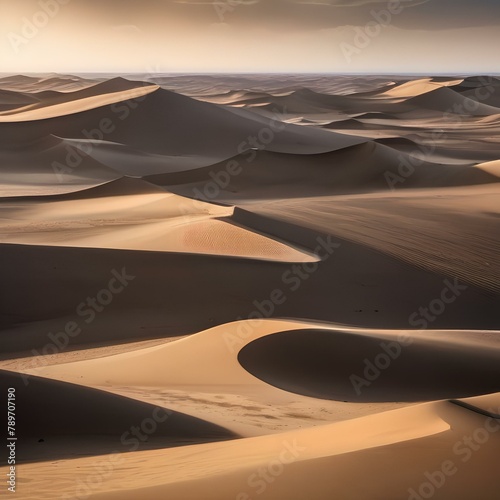 A vast  empty desert with sand dunes stretching out as far as the eye can see2