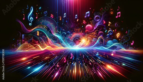 Neon Beat: A Vibrant DJ Set with Pulsating Soundwaves in a Colorful Background