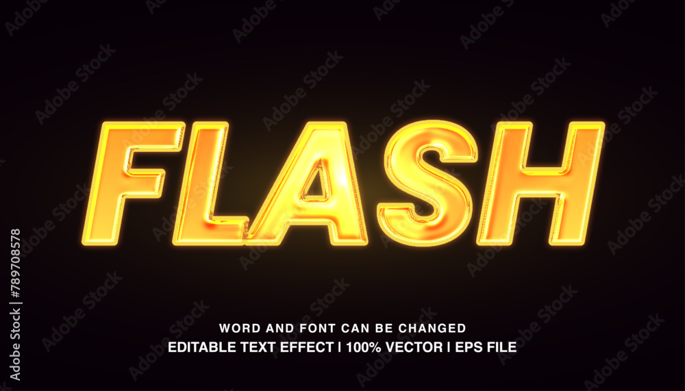 Flash editable text effect yellow glossy neon style, premium vector