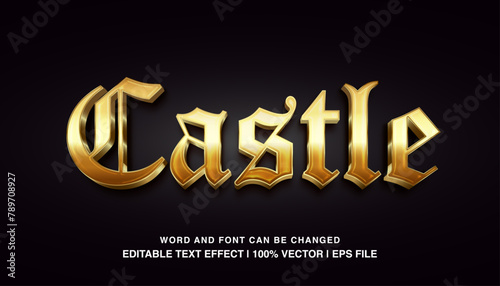 Castle editable text effect template, golden metal medieval style, premium vector