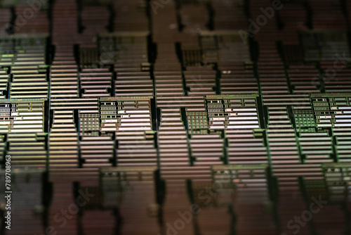 Silicon wafer semiconductor macro. Technology background. photo